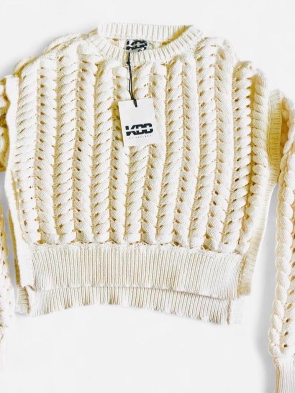 KBB by KAHLANA cream cable knit open sweater